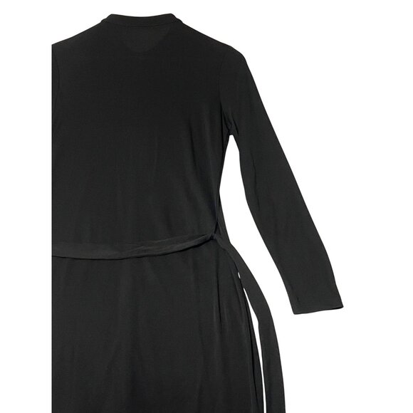 Liz Claiborne Classic Small Black Shirt Dress Tie-Waist Button-Front Long Pocket - Picture 13 of 16